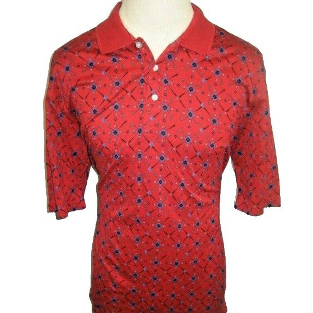 Mens Wedge Maroon Graphic Design Cotton Polo Golf Casual Shirt sz L